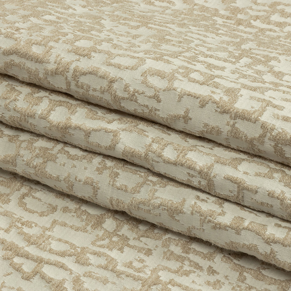 Cotton and Recycled Polyester Drapery Jacquard - Champagne Bark-Like Abstract - British Imported Folded