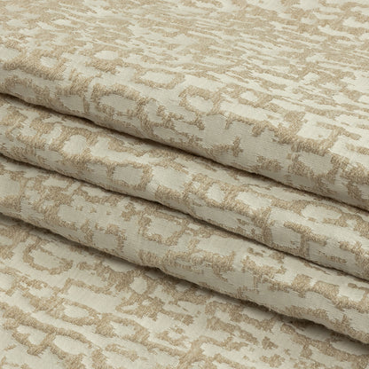 Cotton and Recycled Polyester Drapery Jacquard - Champagne Bark-Like Abstract - British Imported Folded