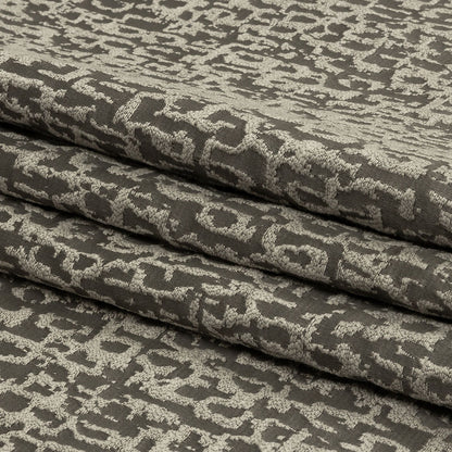 Cotton and Recycled Polyester Drapery Jacquard - Graphite Bark-Like Abstract - British Imported Folded