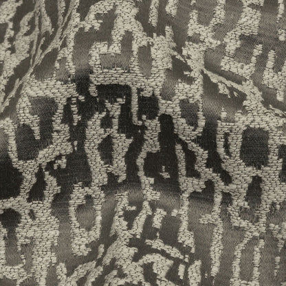 Cotton and Recycled Polyester Drapery Jacquard - Graphite Bark-Like Abstract - British Imported Detail
