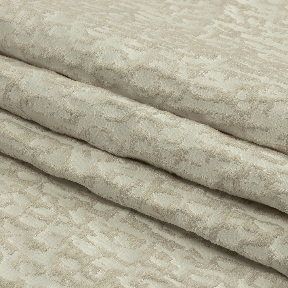 Cotton and Recycled Polyester Drapery Jacquard - Ivory Bark-Like Abstract - British Imported Folded