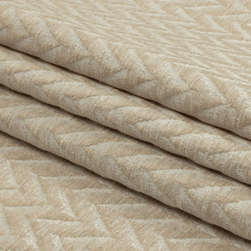 Cotton and Recycled Polyester Drapery Jacquard - Champagne Distressed Zig Zags - British Imported Folded