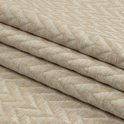 Cotton and Recycled Polyester Drapery Jacquard - Champagne Distressed Zig Zags - British Imported Folded