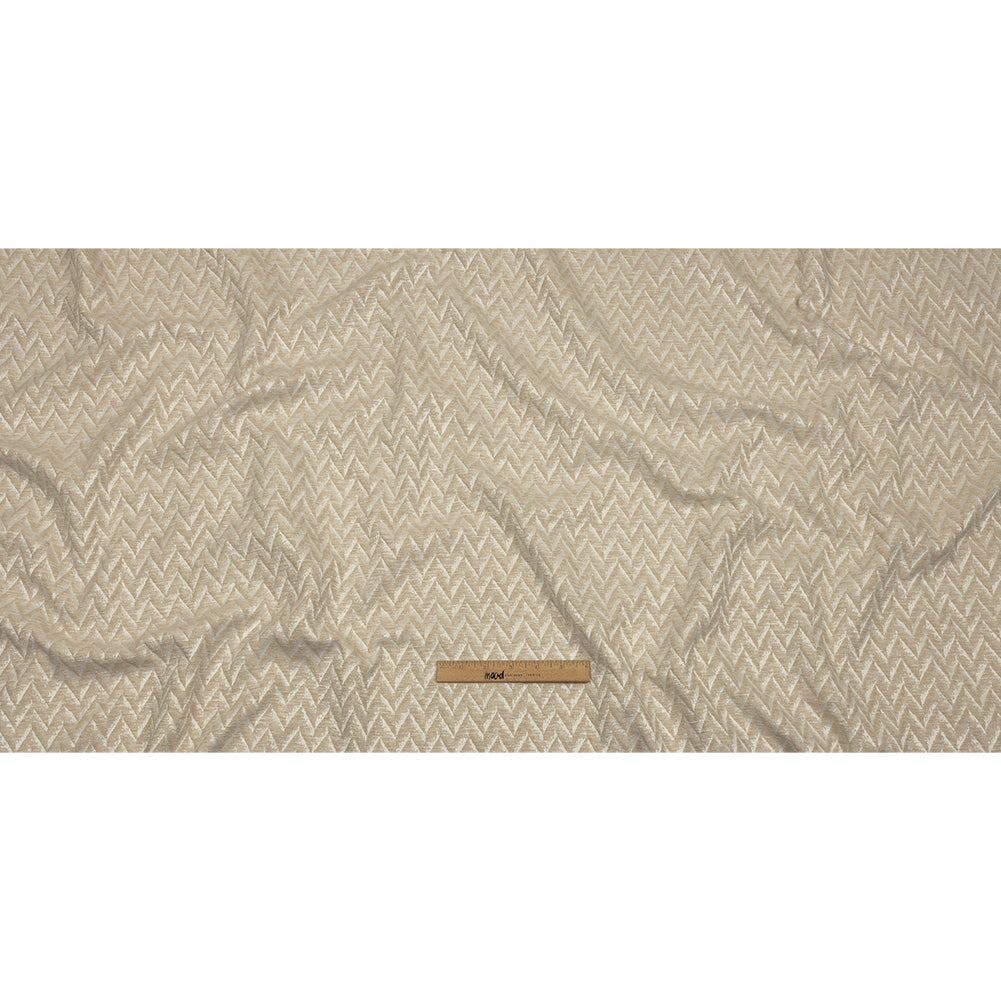 Cotton and Recycled Polyester Drapery Jacquard - Champagne Distressed Zig Zags - British Imported Full