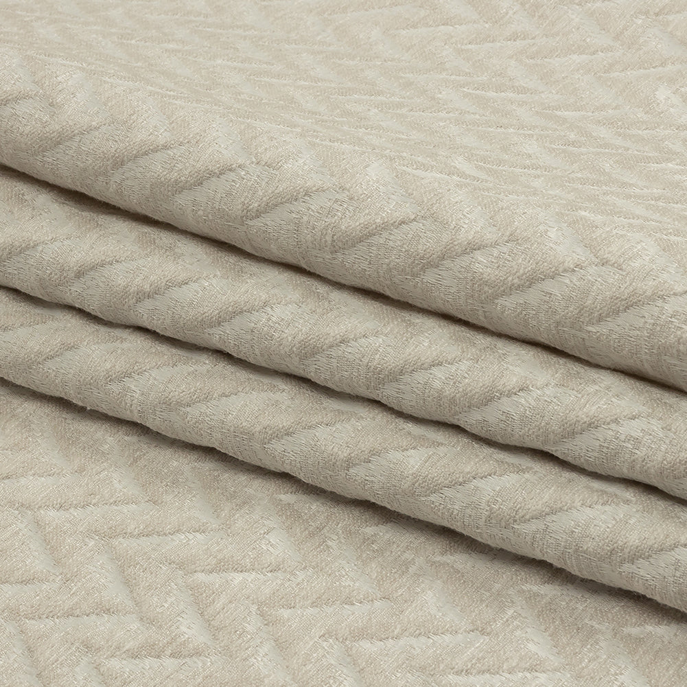 Cotton and Recycled Polyester Drapery Jacquard - Ivory Distressed Zig Zags - British Imported Folded