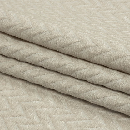 Cotton and Recycled Polyester Drapery Jacquard - Ivory Distressed Zig Zags - British Imported Folded