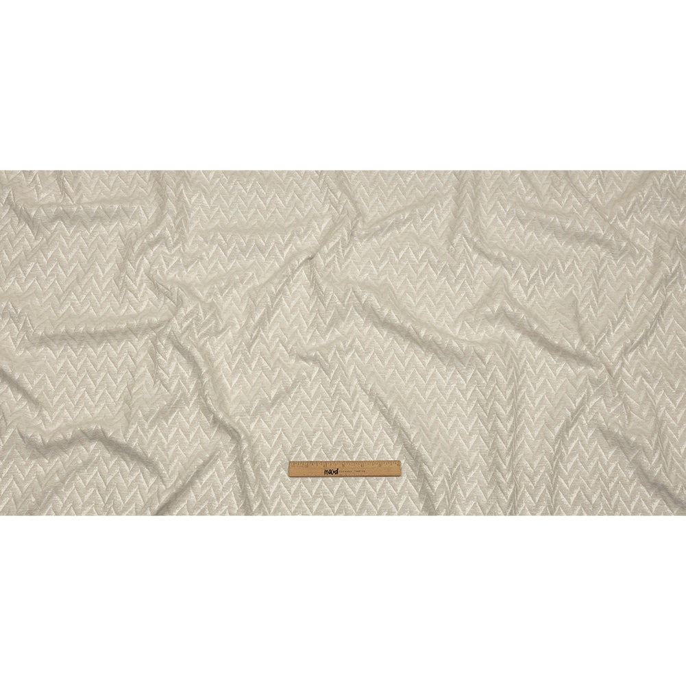 Cotton and Recycled Polyester Drapery Jacquard - Ivory Distressed Zig Zags - British Imported Full