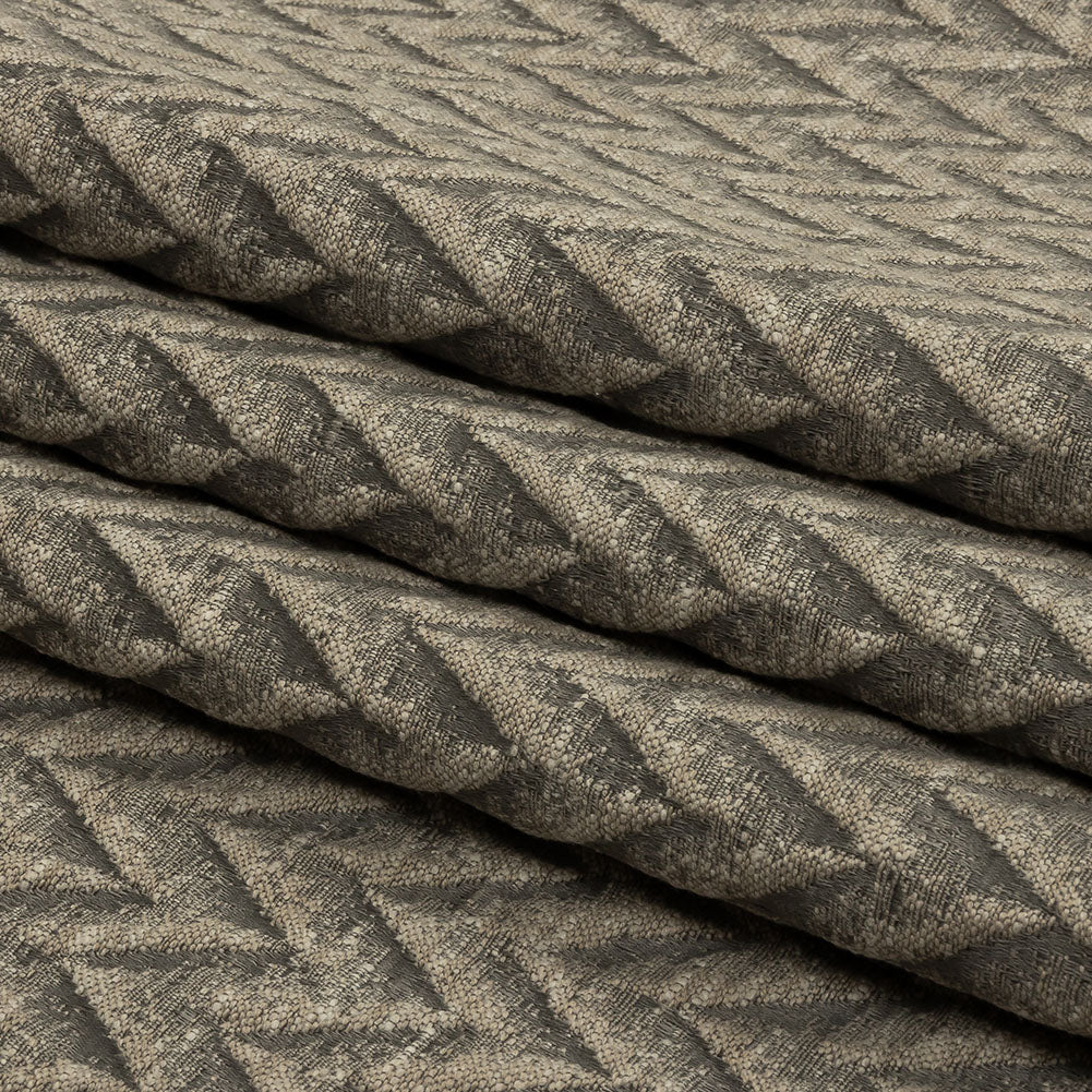 Cotton and Recycled Polyester Drapery Jacquard - Mole Distressed Zig Zags - British Imported Folded