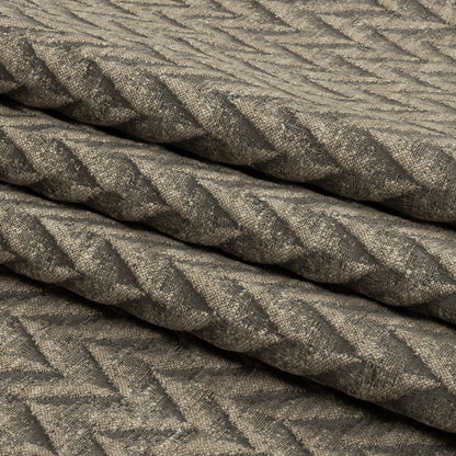 Cotton and Recycled Polyester Drapery Jacquard - Mole Distressed Zig Zags - British Imported Folded
