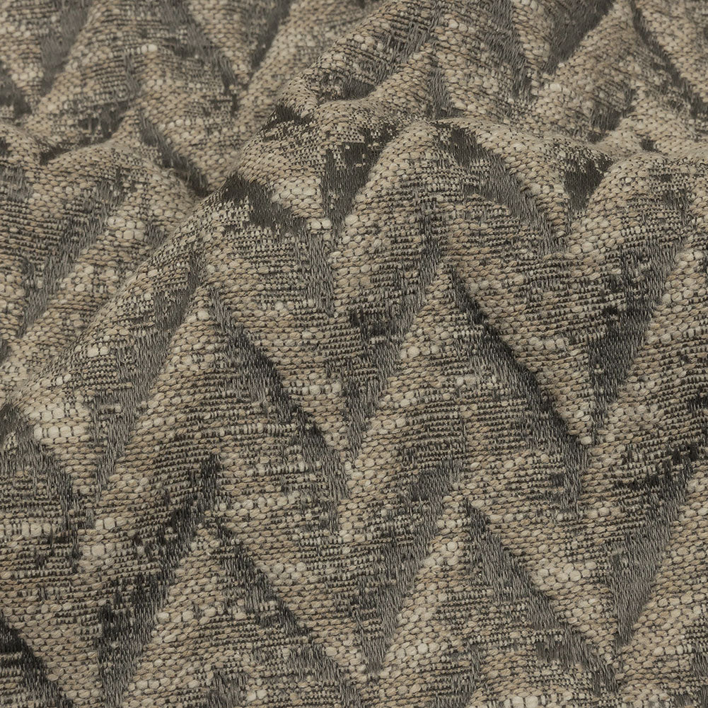 Cotton and Recycled Polyester Drapery Jacquard - Mole Distressed Zig Zags - British Imported Detail