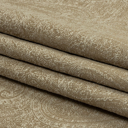 Cotton and Recycled Polyester Drapery Jacquard - Caramel Delicate Paisley - British Imported Folded