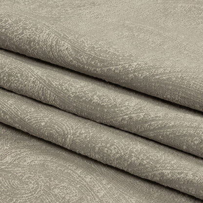 Cotton and Recycled Polyester Drapery Jacquard - Silver Delicate Paisley - British Imported Folded
