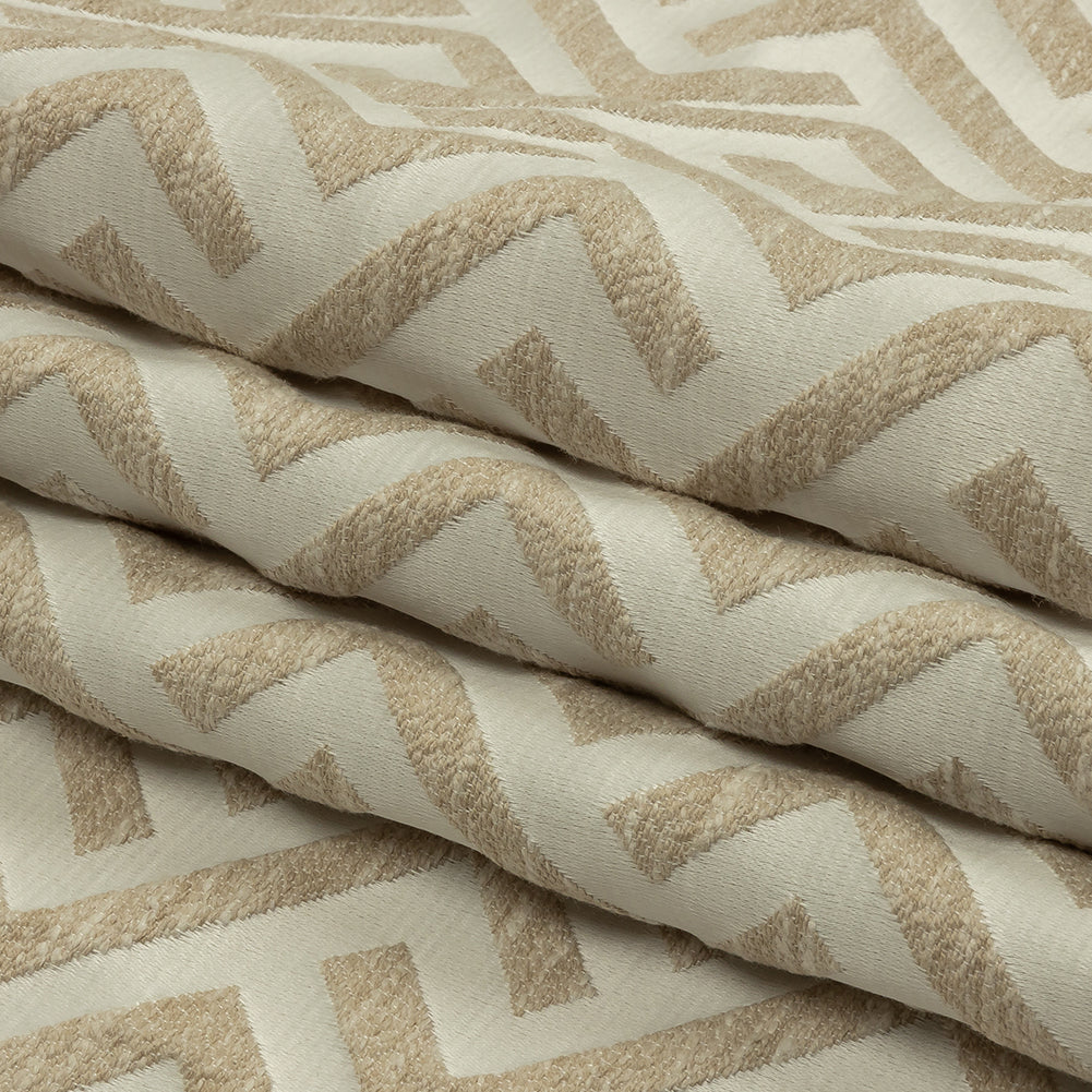 Cotton and Recycled Polyester Drapery Jacquard - Champagne Broken Chevrons - British Imported Folded