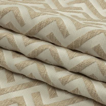 Cotton and Recycled Polyester Drapery Jacquard - Champagne Broken Chevrons - British Imported Folded