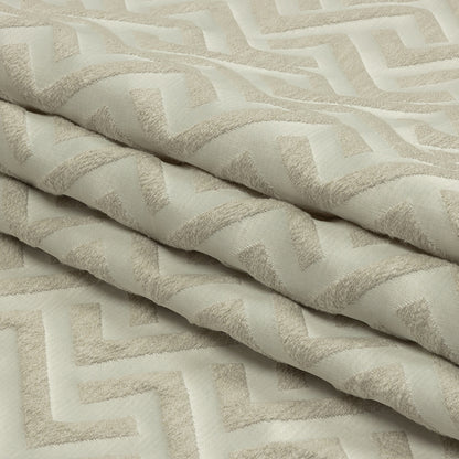 Cotton and Recycled Polyester Drapery Jacquard - Ivory Broken Chevrons - British Imported Folded