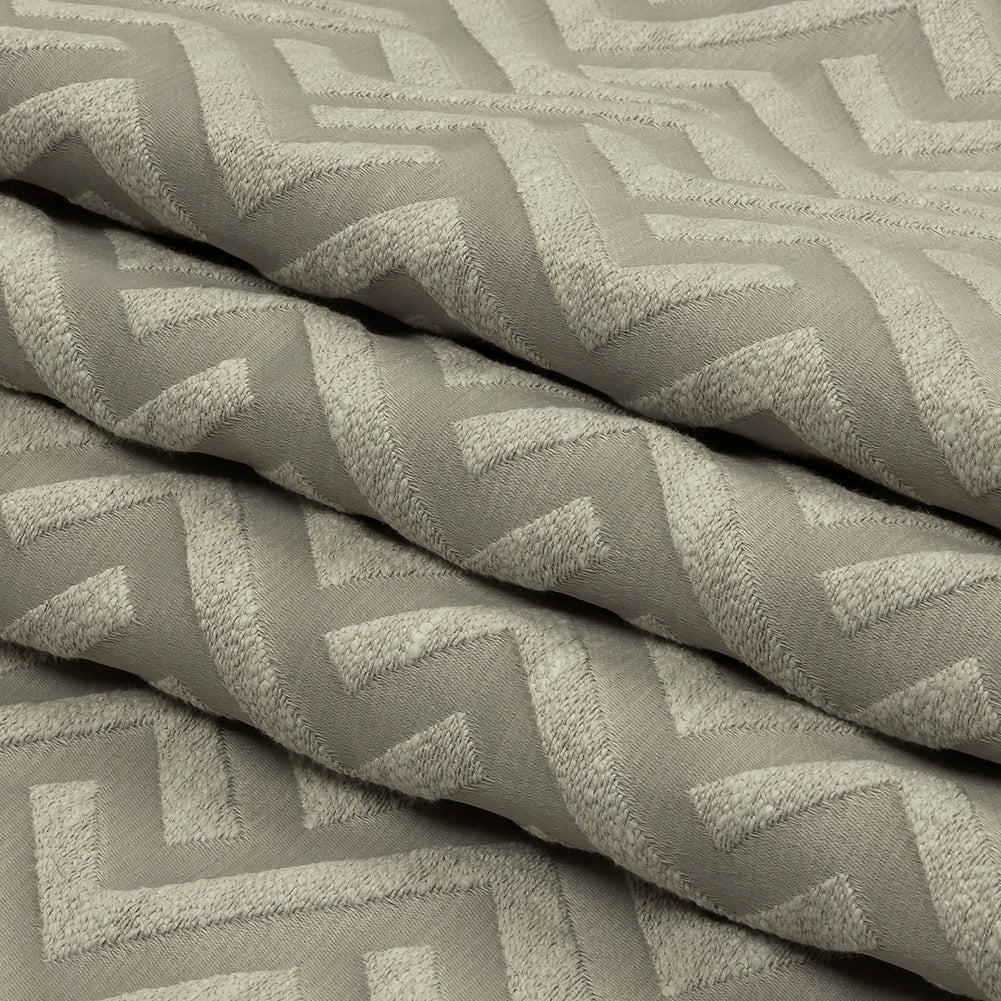 Cotton and Recycled Polyester Drapery Jacquard - Silver Broken Chevrons - British Imported Folded