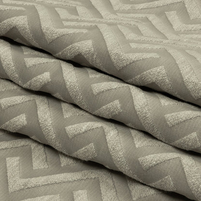 Cotton and Recycled Polyester Drapery Jacquard - Silver Broken Chevrons - British Imported Folded