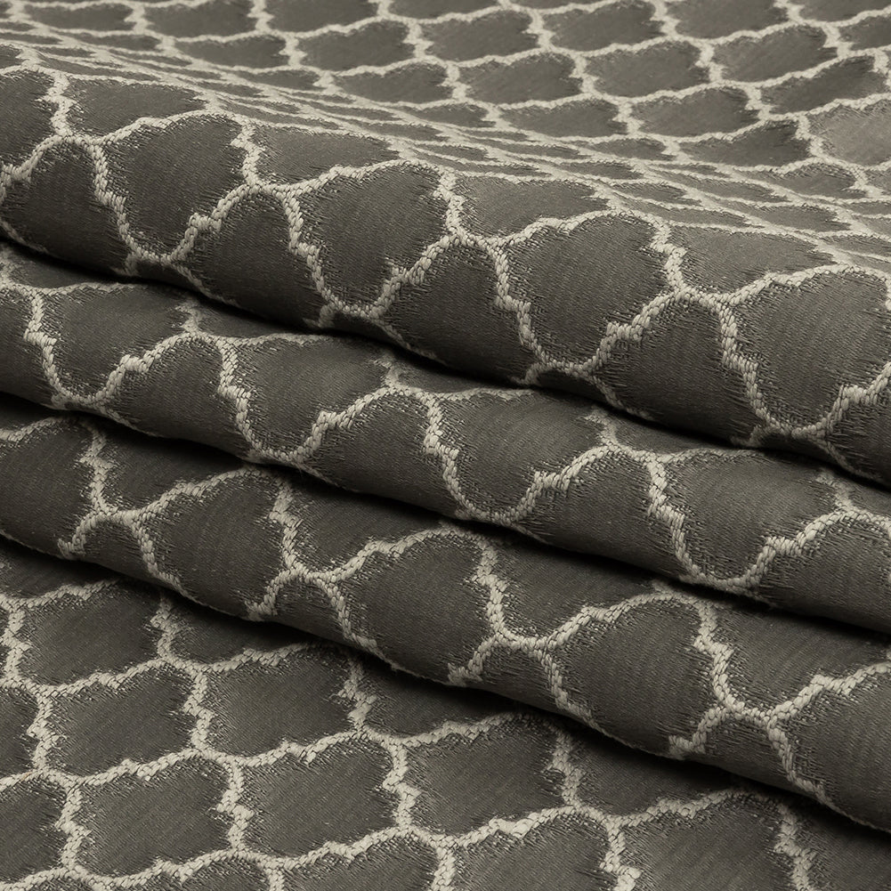 Cotton and Recycled Polyester Drapery Jacquard - Graphite Fancy Little Ogees - British Imported Folded