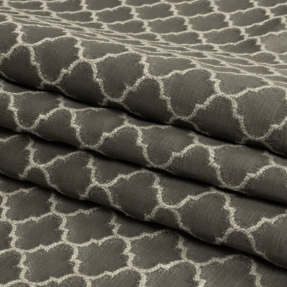 Cotton and Recycled Polyester Drapery Jacquard - Graphite Fancy Little Ogees - British Imported Folded