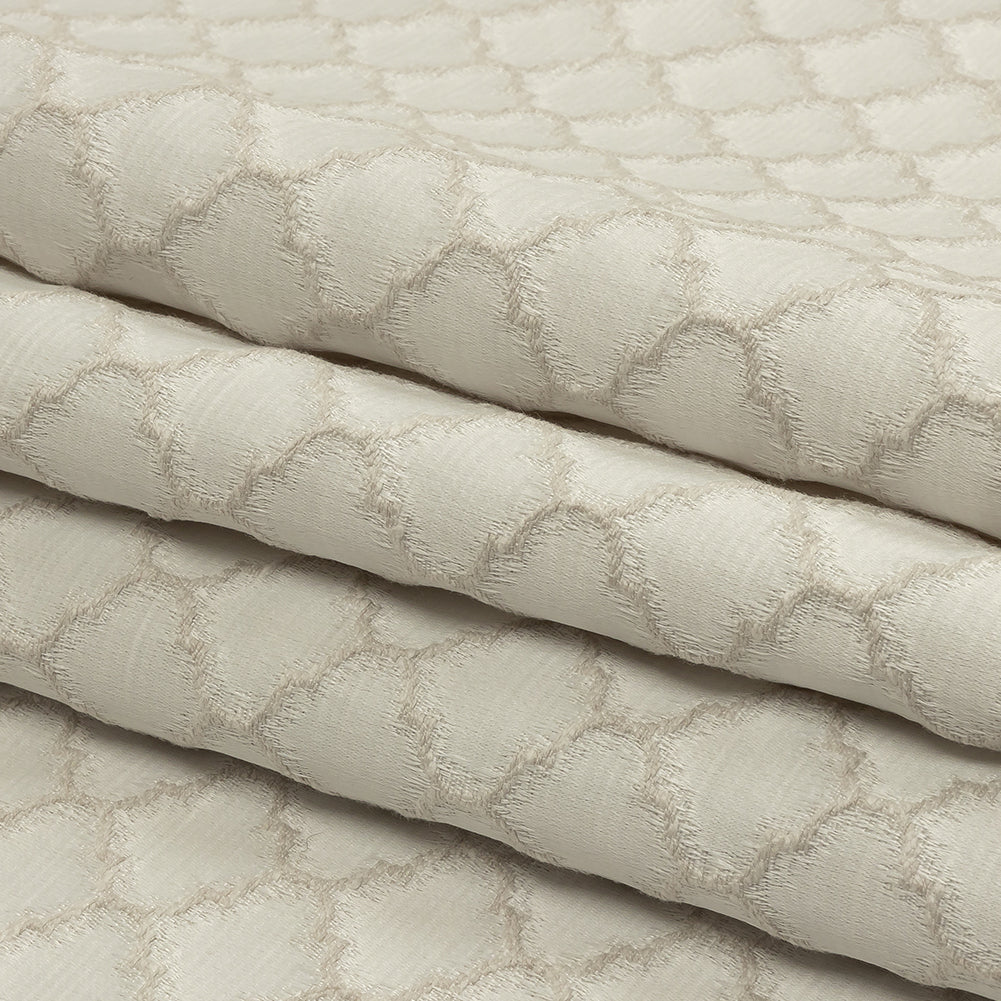 Cotton and Recycled Polyester Drapery Jacquard - Ivory Fancy Little Ogees - British Imported Folded