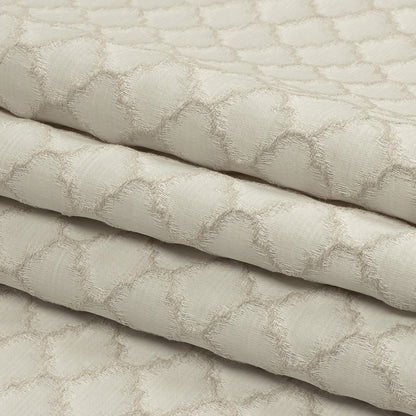 Cotton and Recycled Polyester Drapery Jacquard - Ivory Fancy Little Ogees - British Imported Folded