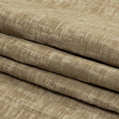 Cotton and Recycled Polyester Drapery Jacquard - Caramel Crosshatched Lines - British Imported Folded
