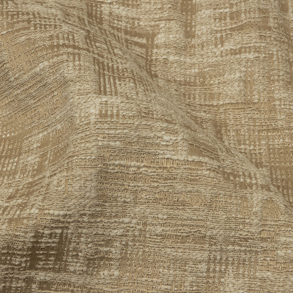 Cotton and Recycled Polyester Drapery Jacquard - Caramel Crosshatched Lines - British Imported Detail