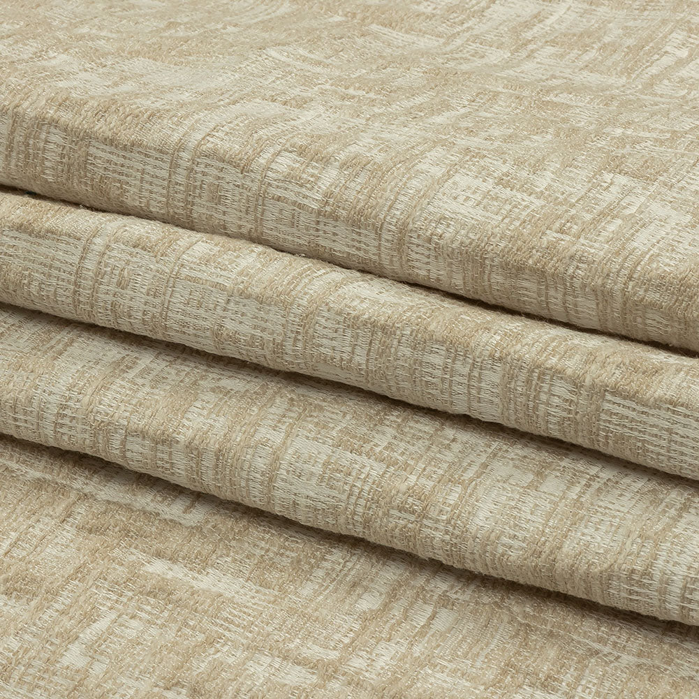 Cotton and Recycled Polyester Drapery Jacquard - Champagne Crosshatched Lines - British Imported Folded