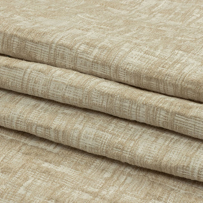 Cotton and Recycled Polyester Drapery Jacquard - Champagne Crosshatched Lines - British Imported Folded