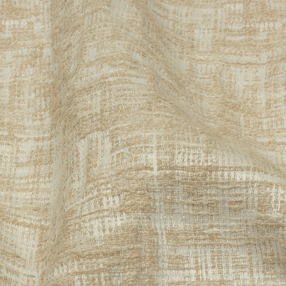 Cotton and Recycled Polyester Drapery Jacquard - Champagne Crosshatched Lines - British Imported Detail