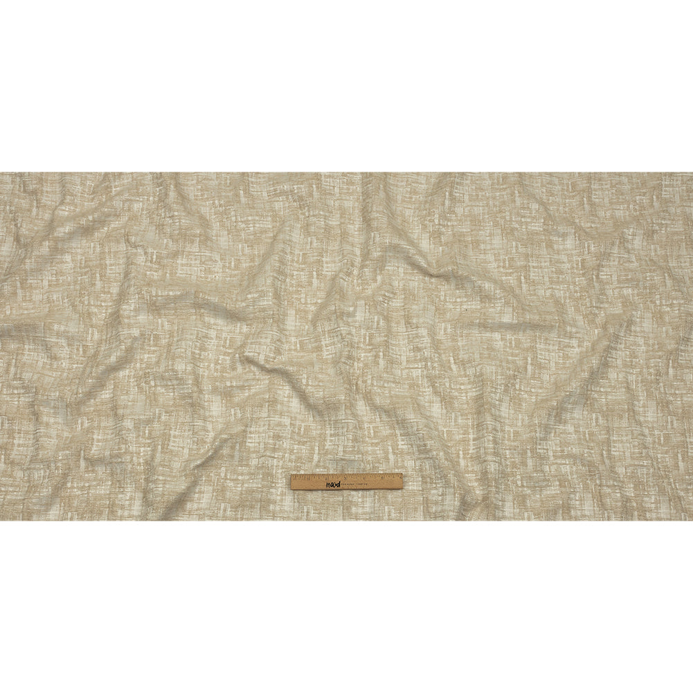 Cotton and Recycled Polyester Drapery Jacquard - Champagne Crosshatched Lines - British Imported Full