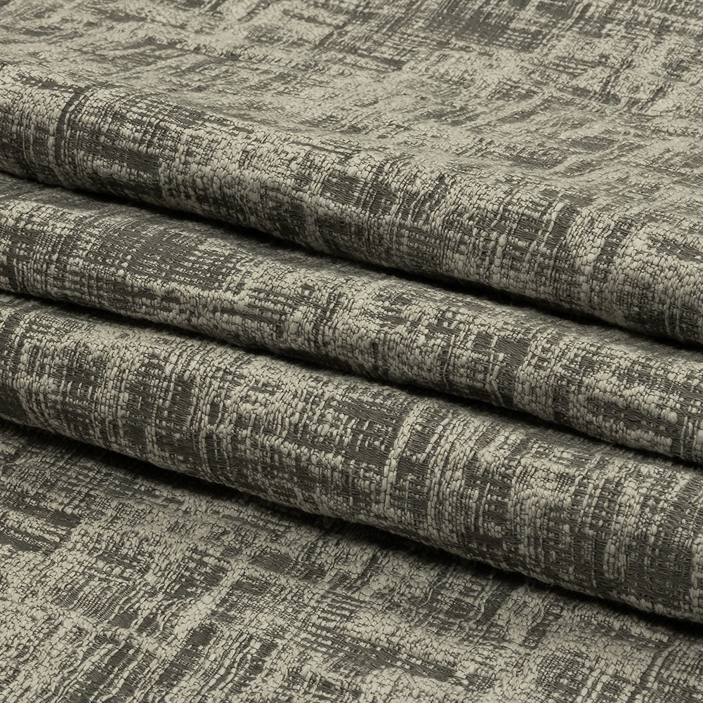 Cotton and Recycled Polyester Drapery Jacquard - Graphite Crosshatched Lines - British Imported Folded