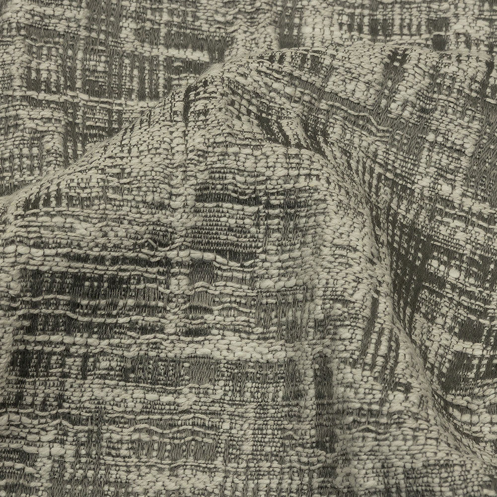 Cotton and Recycled Polyester Drapery Jacquard - Graphite Crosshatched Lines - British Imported Detail