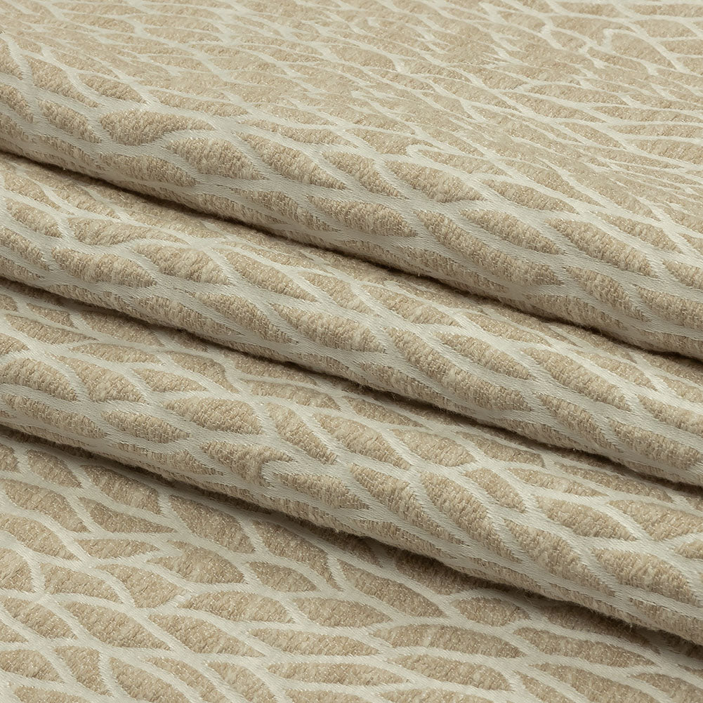 Recycled Polyester Drapery Jacquard - Champagne Stepping Stones - British Imported Folded
