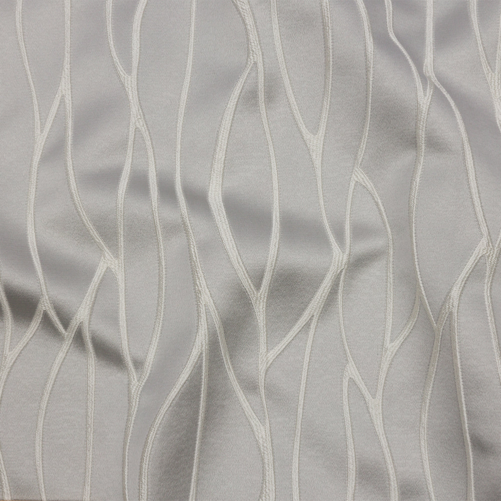 Satin-Faced Drapery Jacquard - Silver Rippling Lines - British Imported