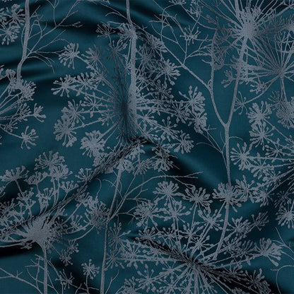 Satin-Faced Drapery Jacquard - Navy Fennel Flowers - British Imported