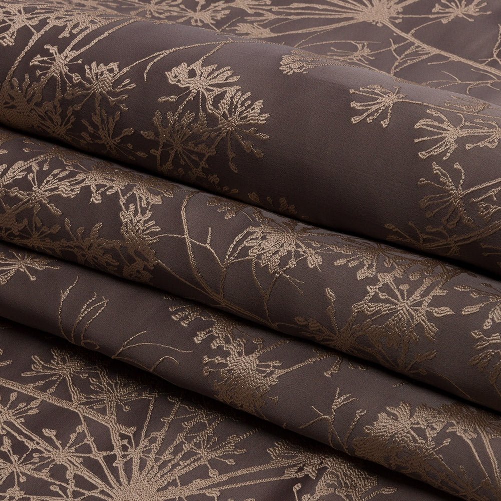 Satin-Faced Drapery Jacquard - Mocha Fennel Flowers - British Imported Folded