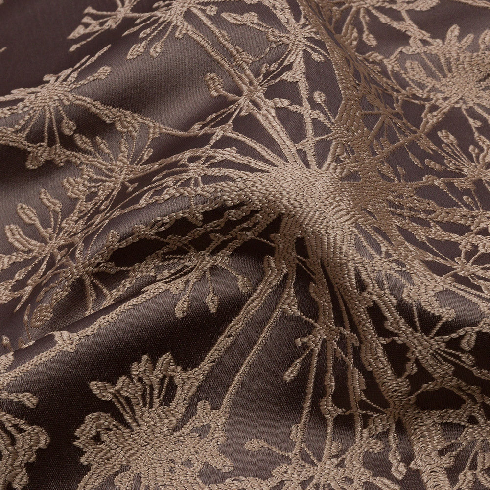 Satin-Faced Drapery Jacquard - Mocha Fennel Flowers - British Imported Detail