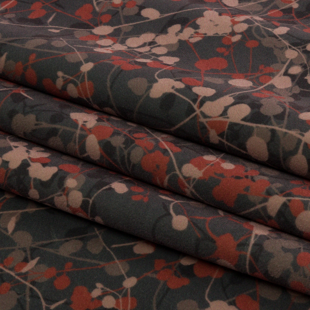 Printed Polyester Velvet - Mole Berry Vines - British Imported Folded