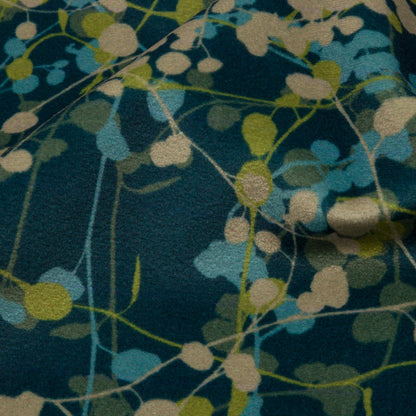 Printed Polyester Velvet - French Navy Berry Vines - British Imported Detail