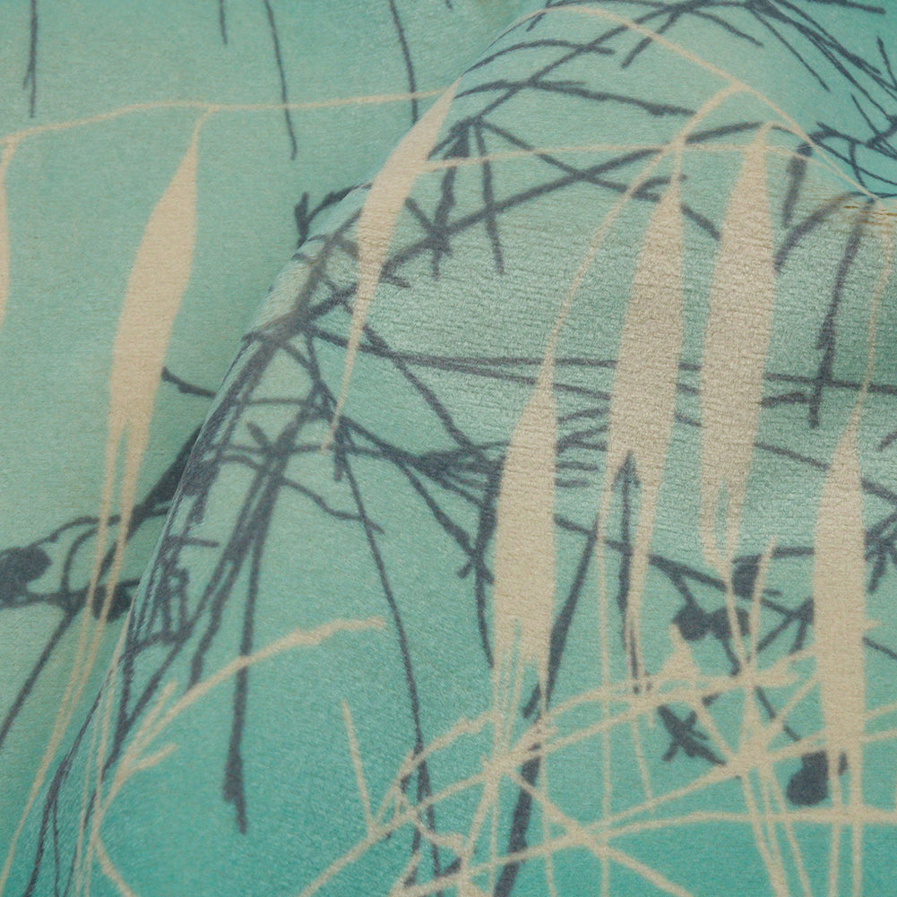 Printed Polyester Velvet - Verdigris Meadow Grass Ombre - British Imported Detail