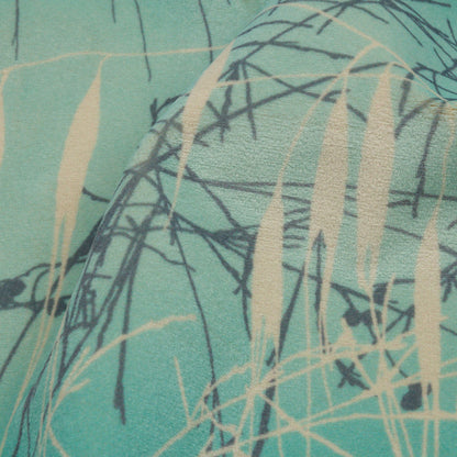 Printed Polyester Velvet - Verdigris Meadow Grass Ombre - British Imported Detail
