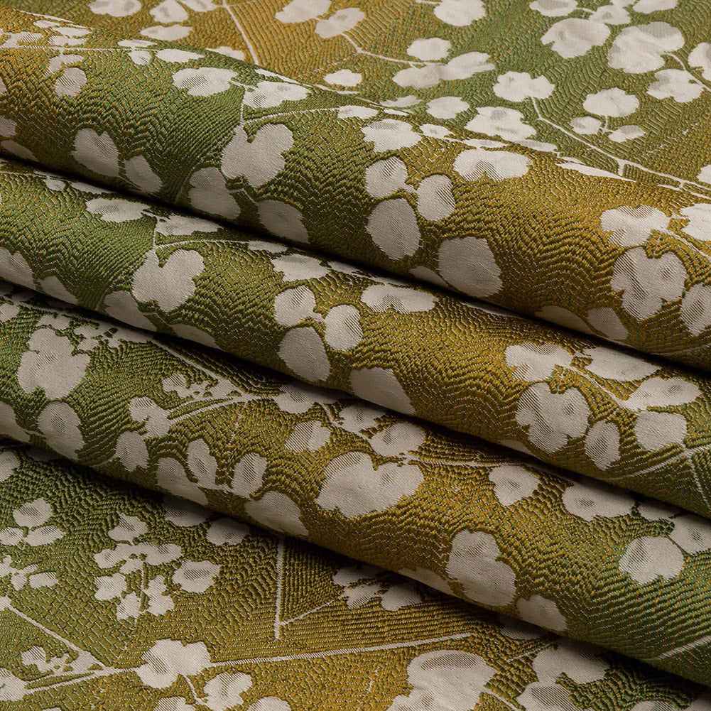 Drapery Jacquard - Olive Ombre Stripes and Little Flowers - British Imported Folded