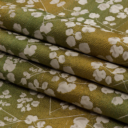 Drapery Jacquard - Olive Ombre Stripes and Little Flowers - British Imported Folded