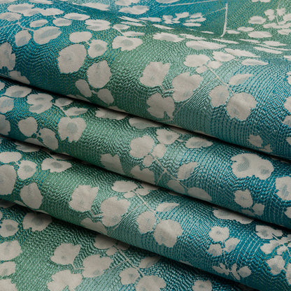 Drapery Jacquard - Verdigris Ombre Stripes and Little Flowers - British Imported Folded