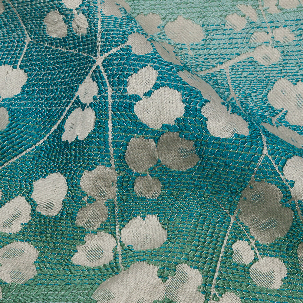 Drapery Jacquard - Verdigris Ombre Stripes and Little Flowers - British Imported Detail