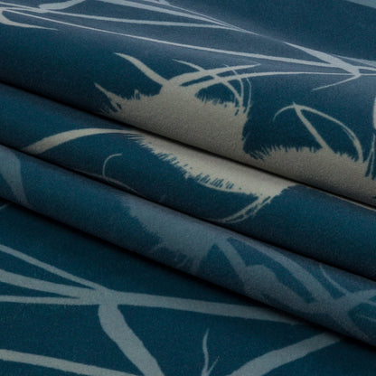 Printed Polyester Velvet - French Navy Thistle Stems - British Imported Folded