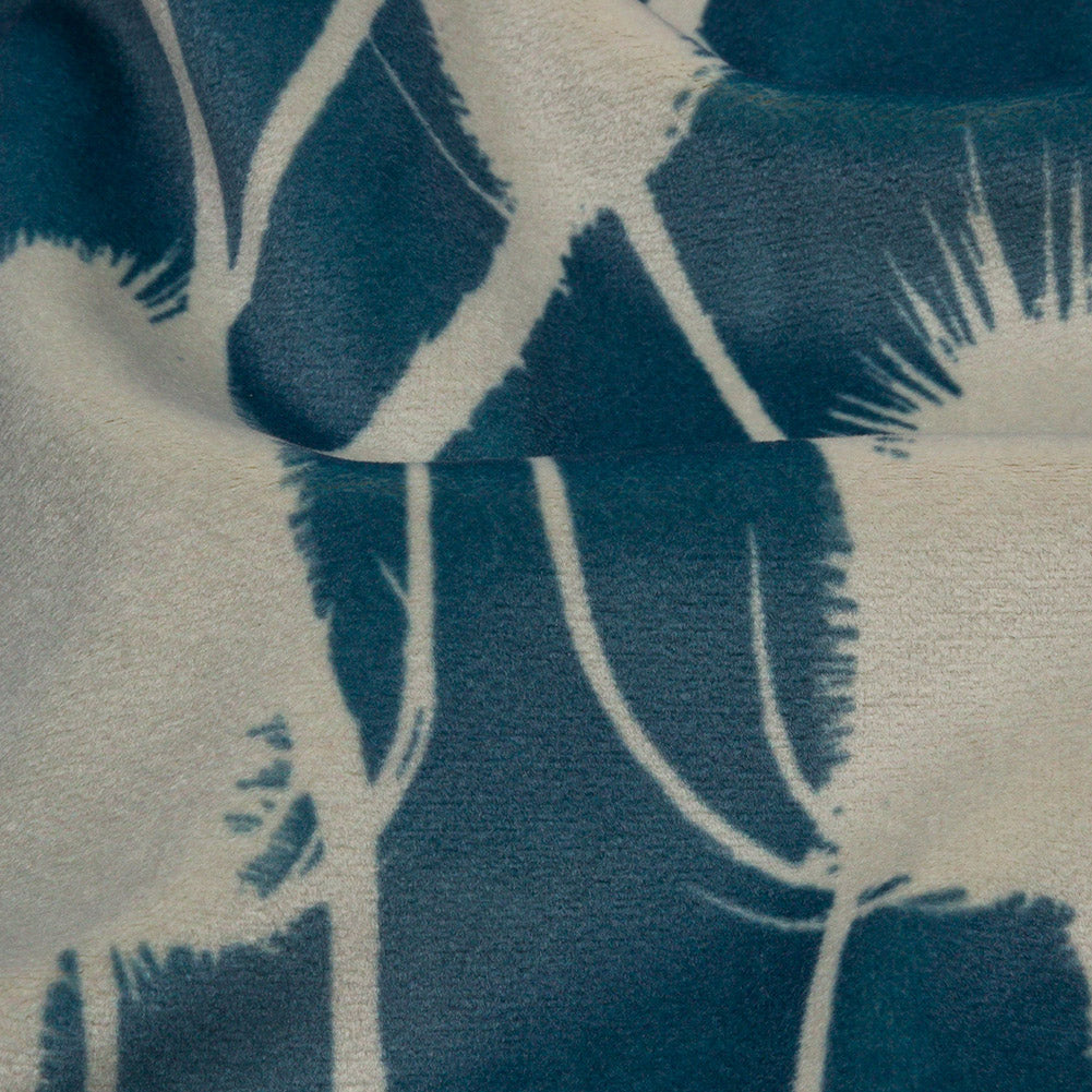 Printed Polyester Velvet - French Navy Thistle Stems - British Imported Detail