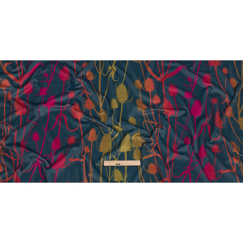 Printed Polyester Velvet - Sunset Thistle Stems - British Imported Full