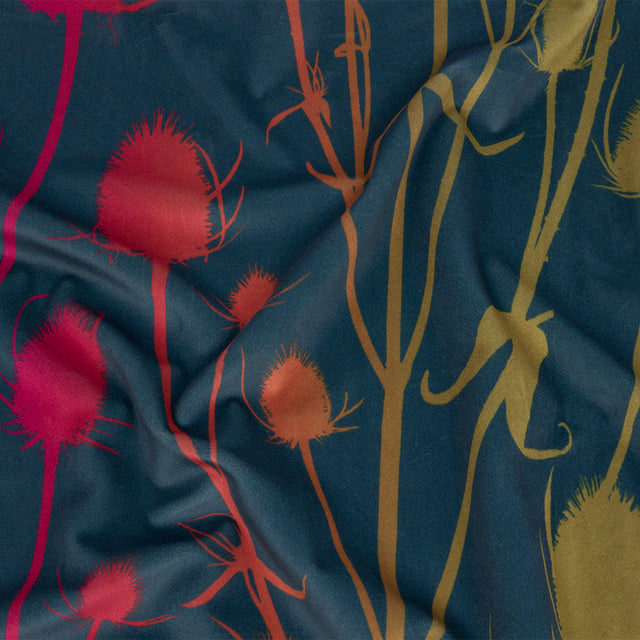 Printed Polyester Velvet - Sunset Thistle Stems - British Imported